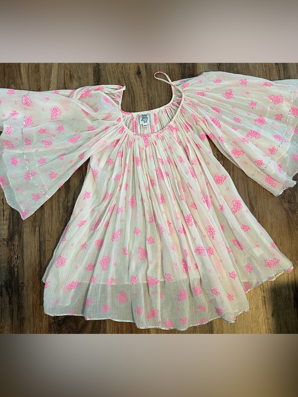 NEW Ivy Jane Flutter Sleeved Pink & White Bohemian Tunic